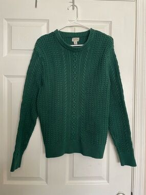 J. Crew Women’s Medium 100% Cotton Emerald Green Cable Crewneck Sweater
